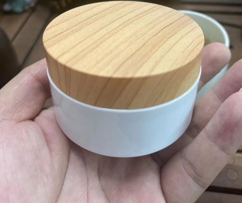 Kozmetik OEM için Plastik Ahşap Tahıl Örtüsü 100ml 200ml Krem Kavanoz Bambu