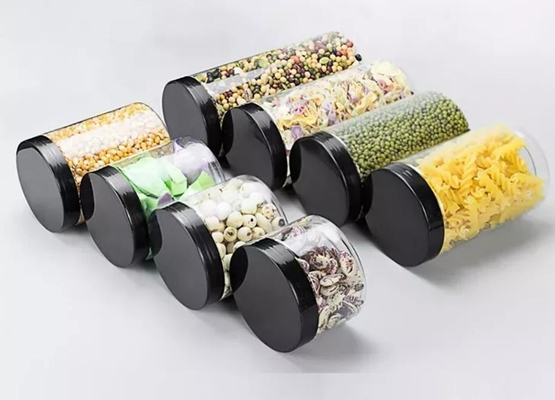 Boş Vidalı Kapaklı 400ml Plastik Kavanoz Şeffaf Siyah Kapaklı Doldurulabilir